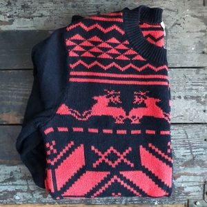 GAP Navy Red Reindeer Christmas Holiday Crewneck Sweater 100% Cotton Size Small